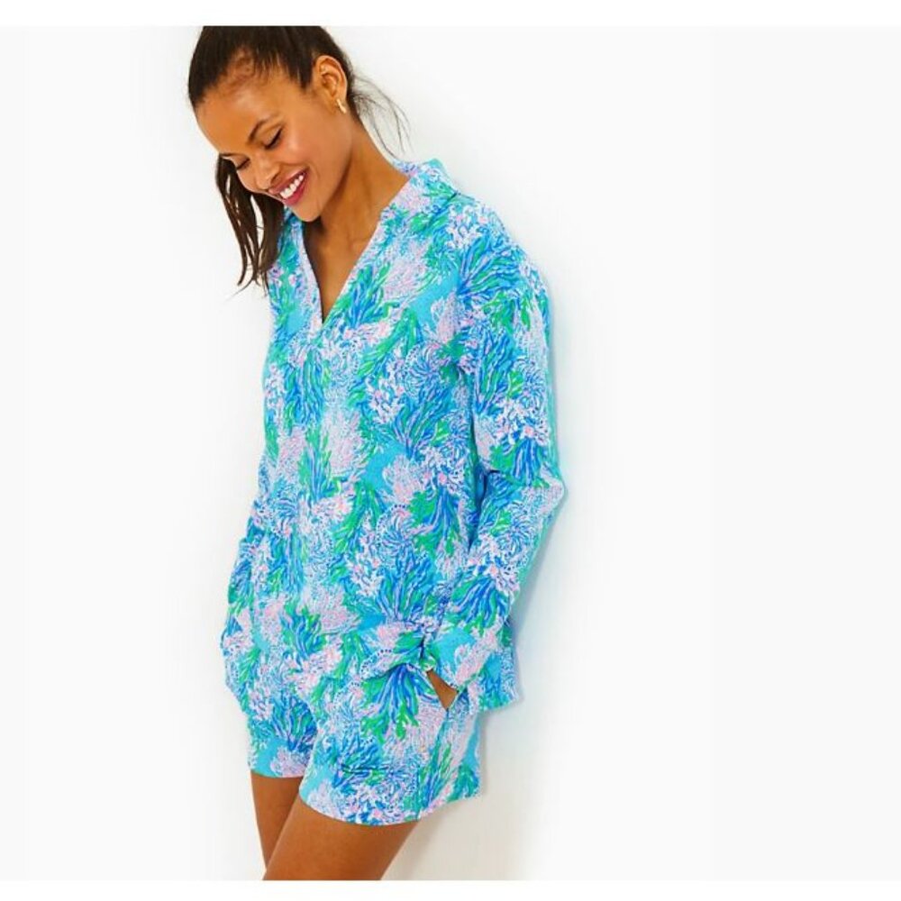 NWT Lilly Pulitzer Clanton Top Las Olas Aqua Strong Current Sea M